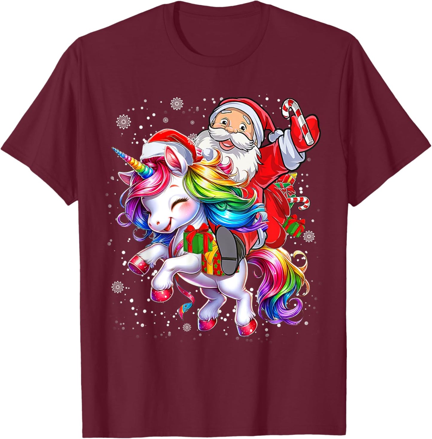 Cute Unicorn Christmas Girls Kids Women Santa Unicorn Xmas T-Shirt - T-Shirt | Maroon