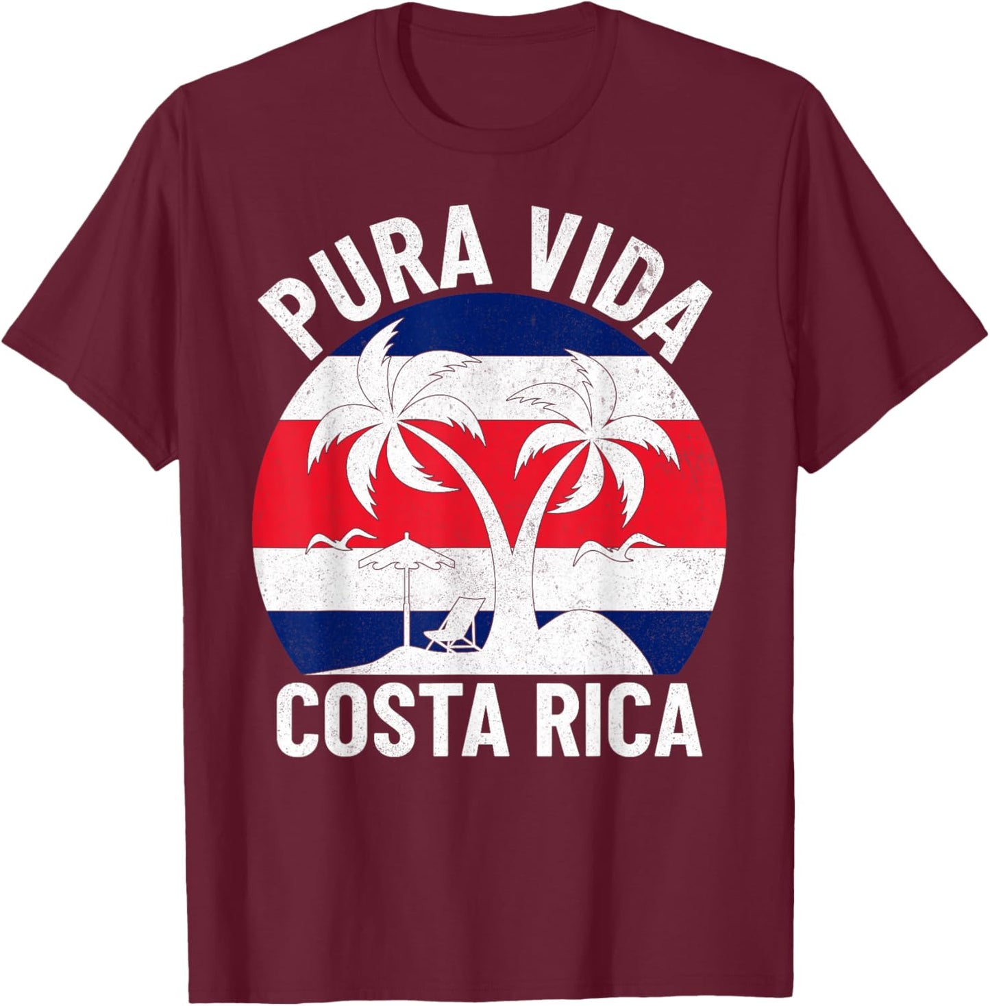 Vintage Costa Rica Flag Pura Vida Beach Summer Vacation T-Shirt - T-Shirt | Maroon