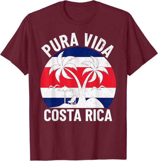 Vintage Costa Rica Flag Pura Vida Beach Summer Vacation T-Shirt - T-Shirt | Maroon