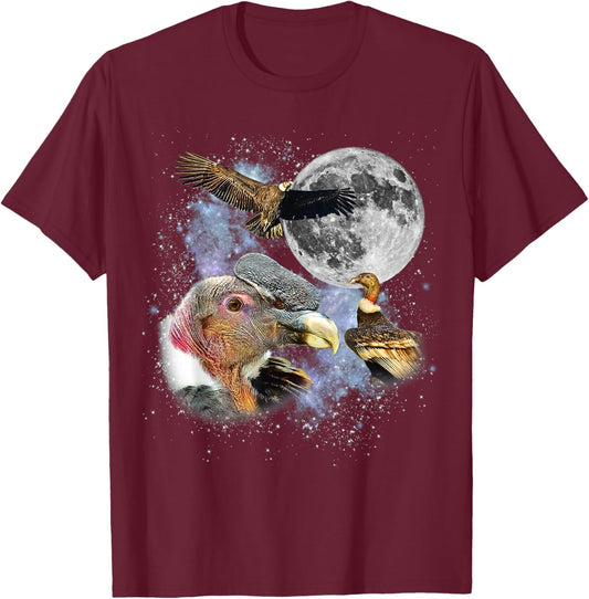 Three Andean Condor Moon Retro Graphic 90s Vintage T-Shirt - T-Shirt | Maroon