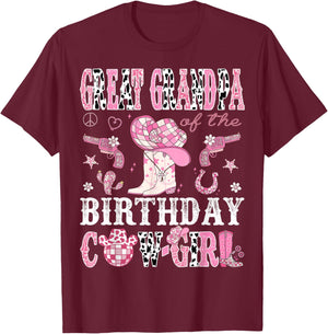 Great Grandpa Of The Birthday Cow-Girl Pink Disco Western T-Shirt - T-Shirt | Maroon