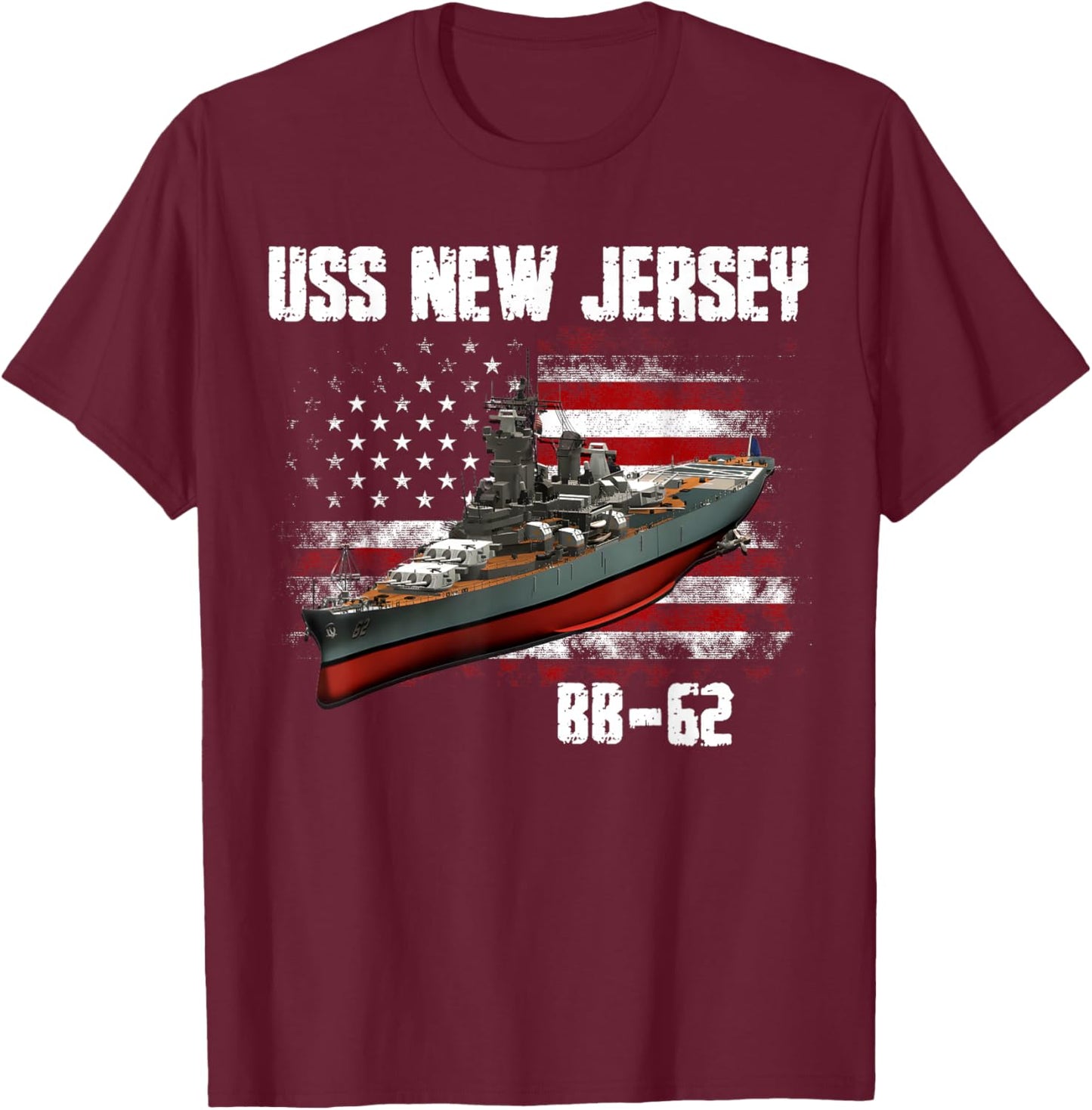 WW2 American Battleship USS New Jersey BB-62 Warship Veteran T-Shirt - T-Shirt | Maroon