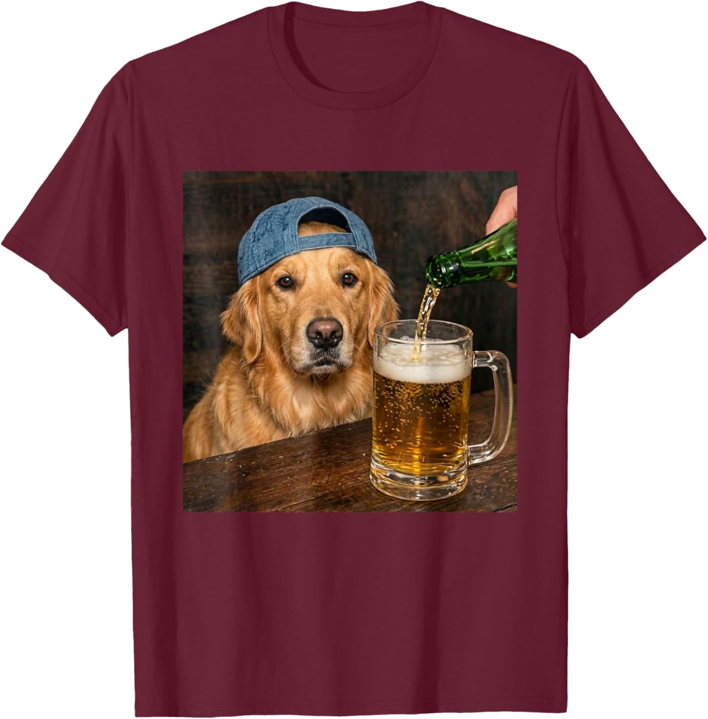 Golden Retriever trinkt Bier Lustiges Hunde-Meme T-Shirt - T-Shirt | Maroon