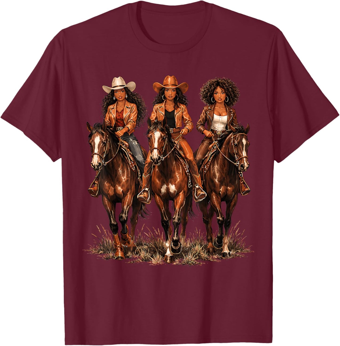 Dope Black Cowgirl Outfit African Western Teens Girl Women T-Shirt - T-Shirt | Maroon