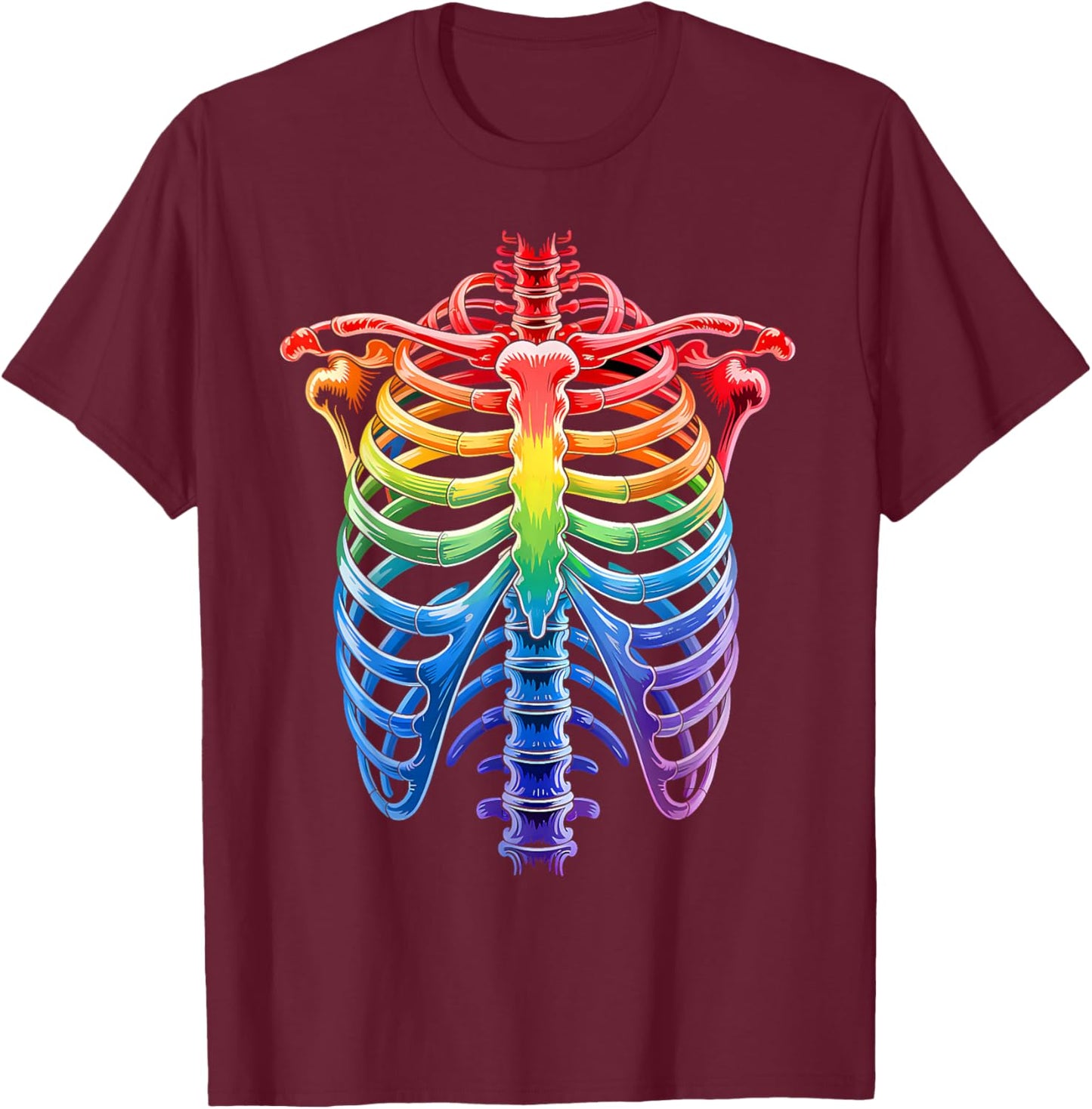 Halloween LGBTQ Rainbow Ribcage Costume Skeleton Gay Pride T-Shirt - T-Shirt | Maroon