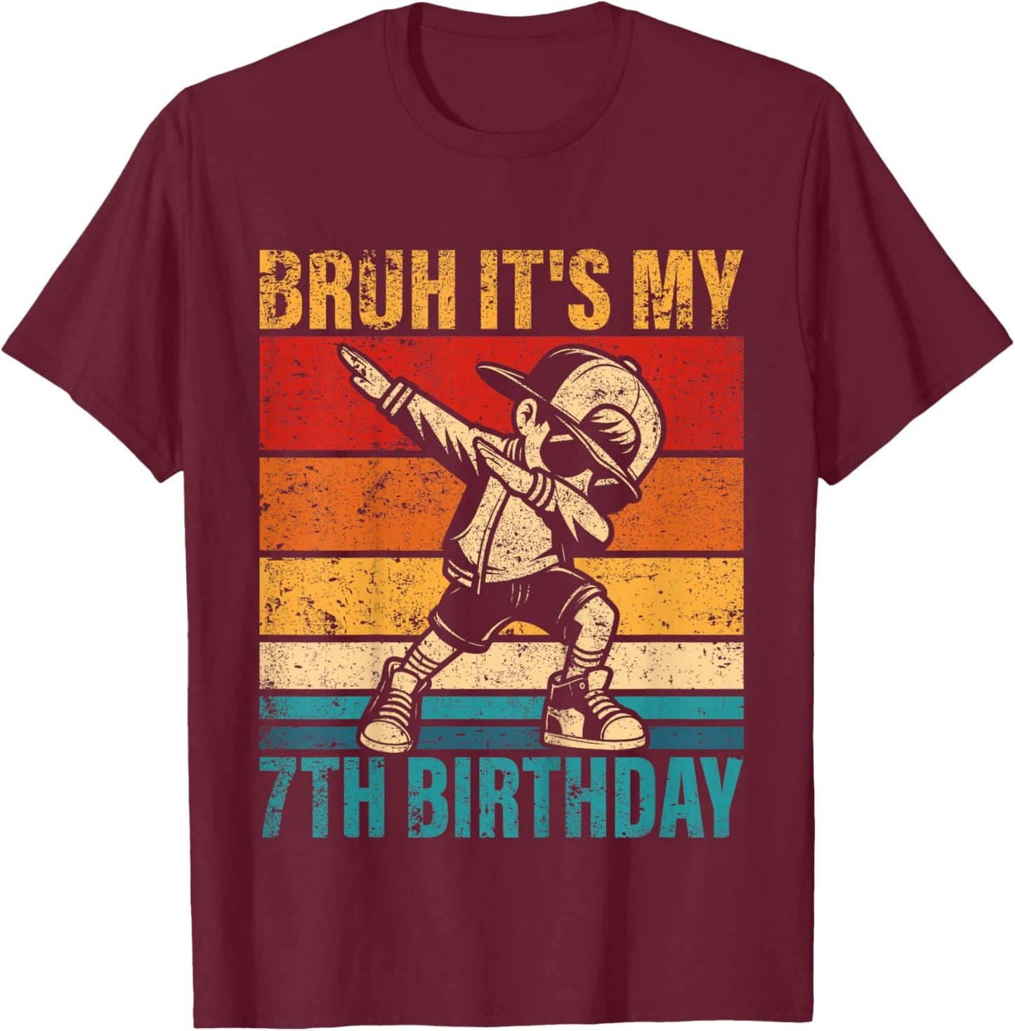 Kids 7 Year Old Birthday Dabbing Boy Bruh It's My 7th Birthday T-Shirt - T-Shirt | Maroon