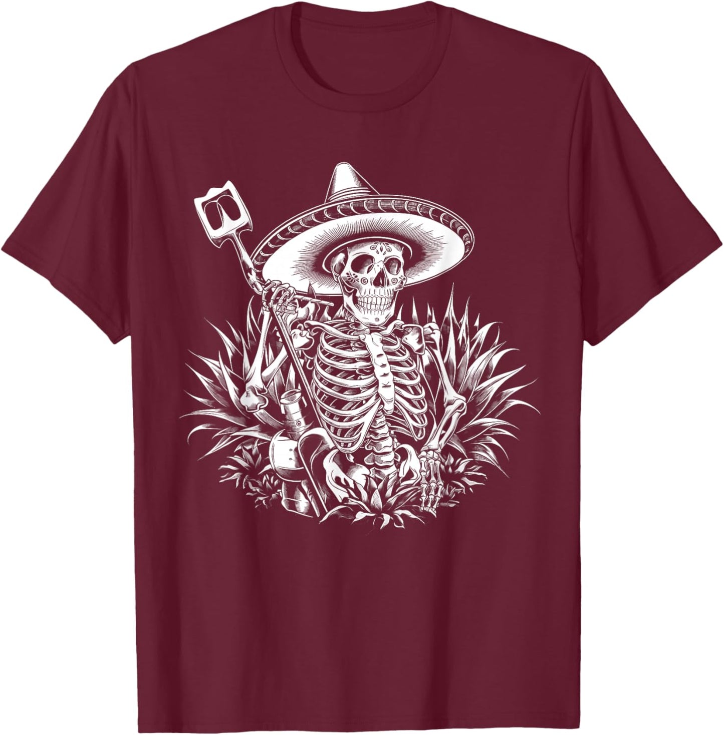Mexico Vintage Skeleton Tequila Dia De Los Muertos Mexican T-Shirt - T-Shirt | Maroon