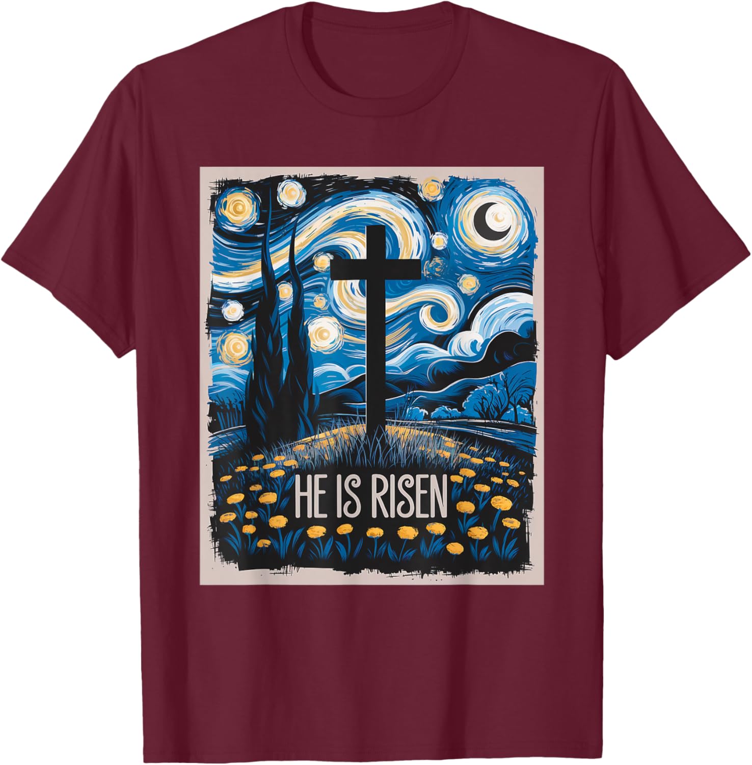 Starry Night Jesus Art Spiritual Christian Faith Easter T-Shirt - T-Shirt | Maroon