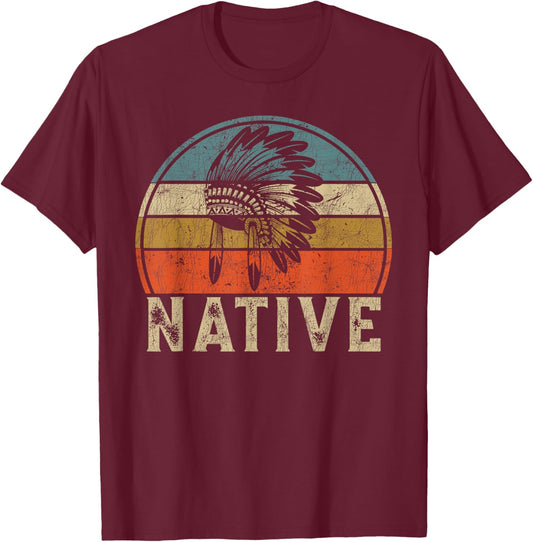 Retro Native American Headdress, Vintage Heritage Pride Men T-Shirt - T-Shirt | Maroon