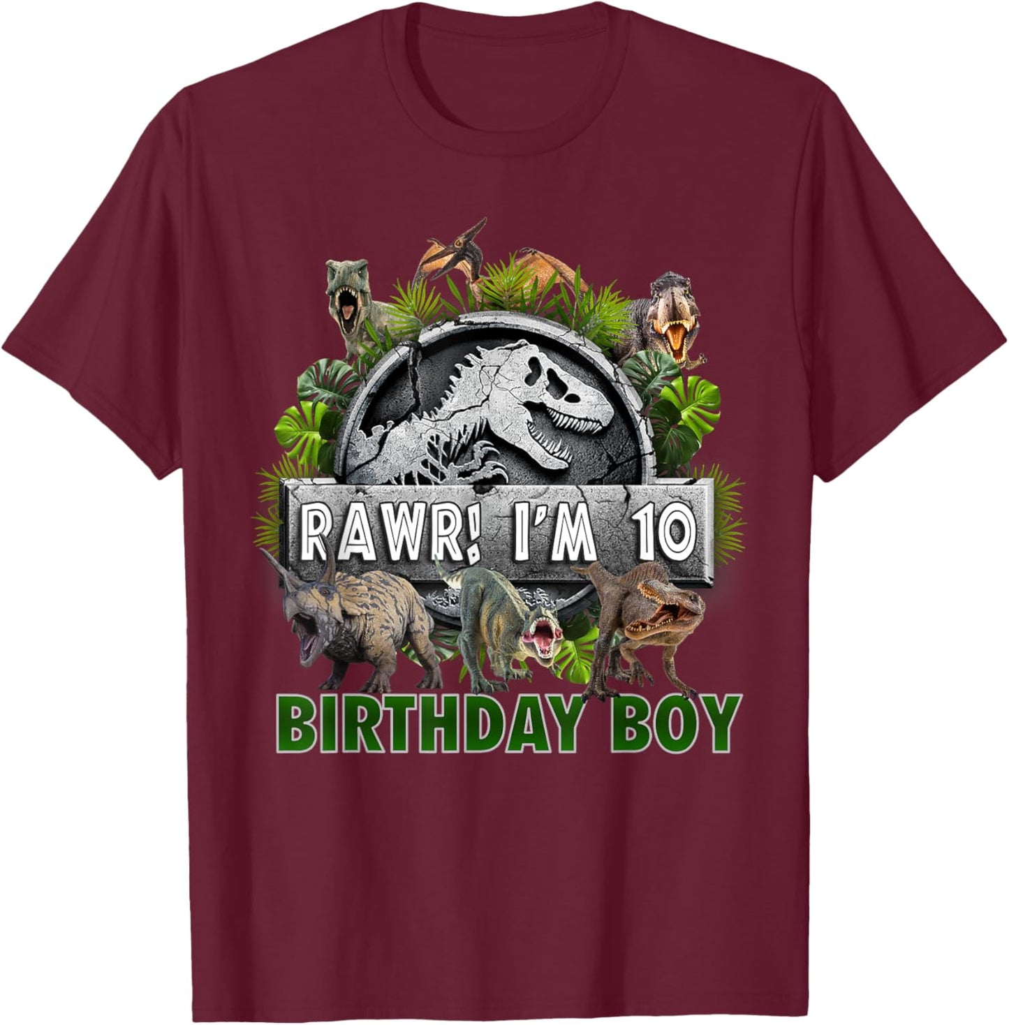 Kids 10 Year Old Shirt 10th Birthday Boy T Rex Dinosaur T-Shirt - T-Shirt | Maroon