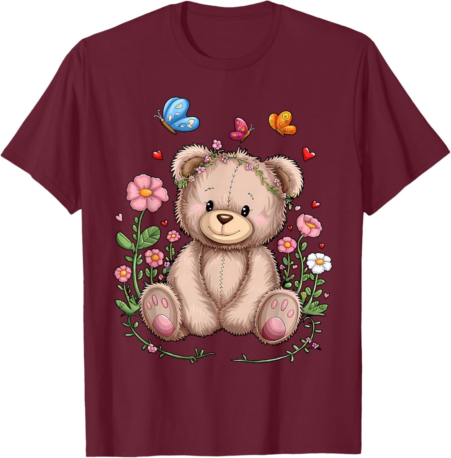 Cute Teddy Bear With Flowers I Kids Teddy T-Shirt - T-Shirt | Maroon