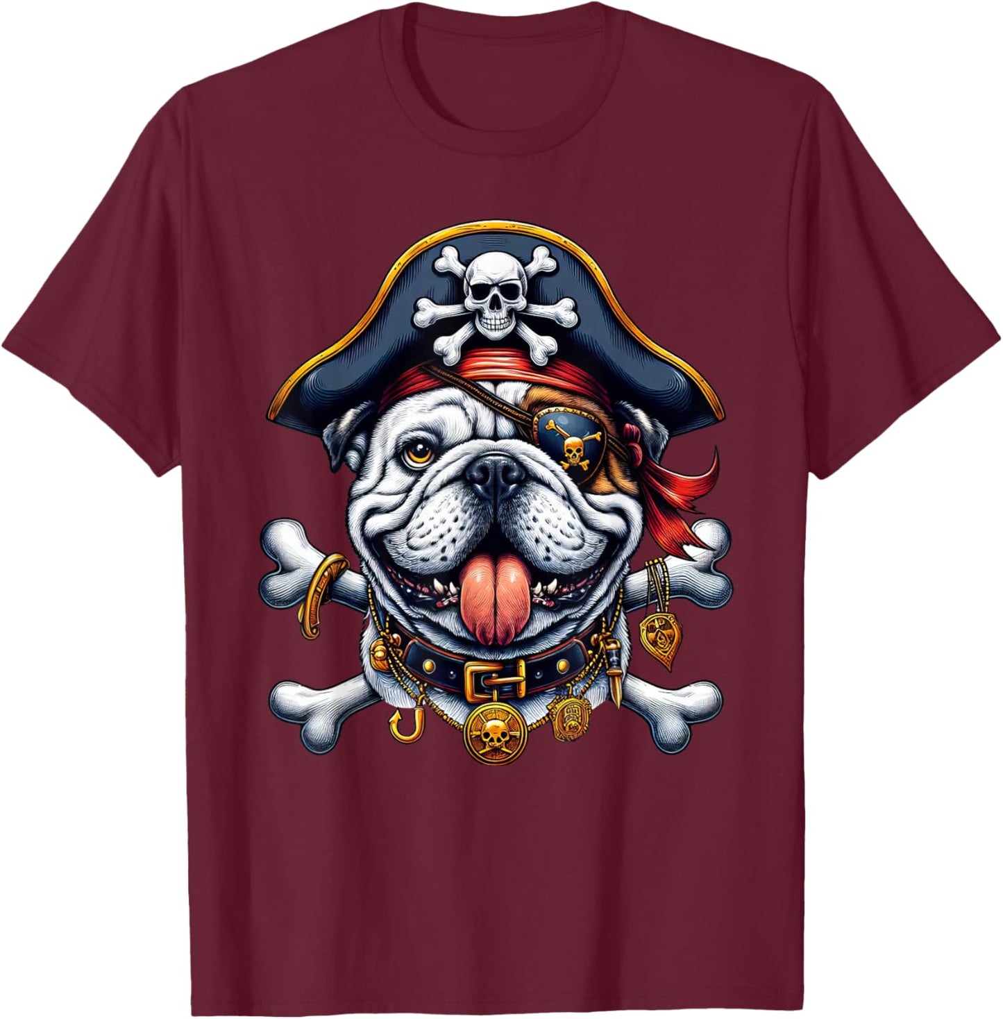 English Bulldog Pirate Crossbones Halloween Kids T-Shirt - T-Shirt | Maroon