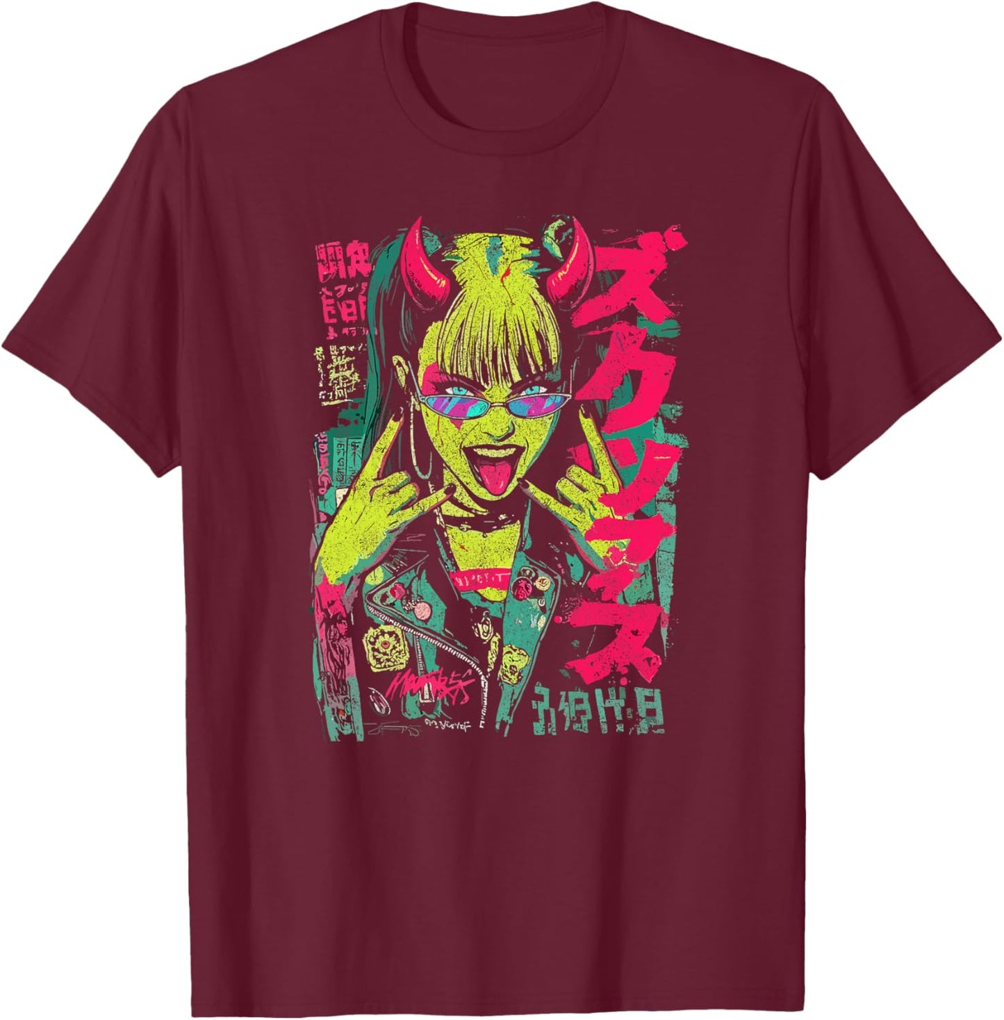 Streetwear Japonais Horreur Gothique Girl Cyberpunk Y2K Anime Haut de Gamme T-Shirt - T-Shirt | Maroon