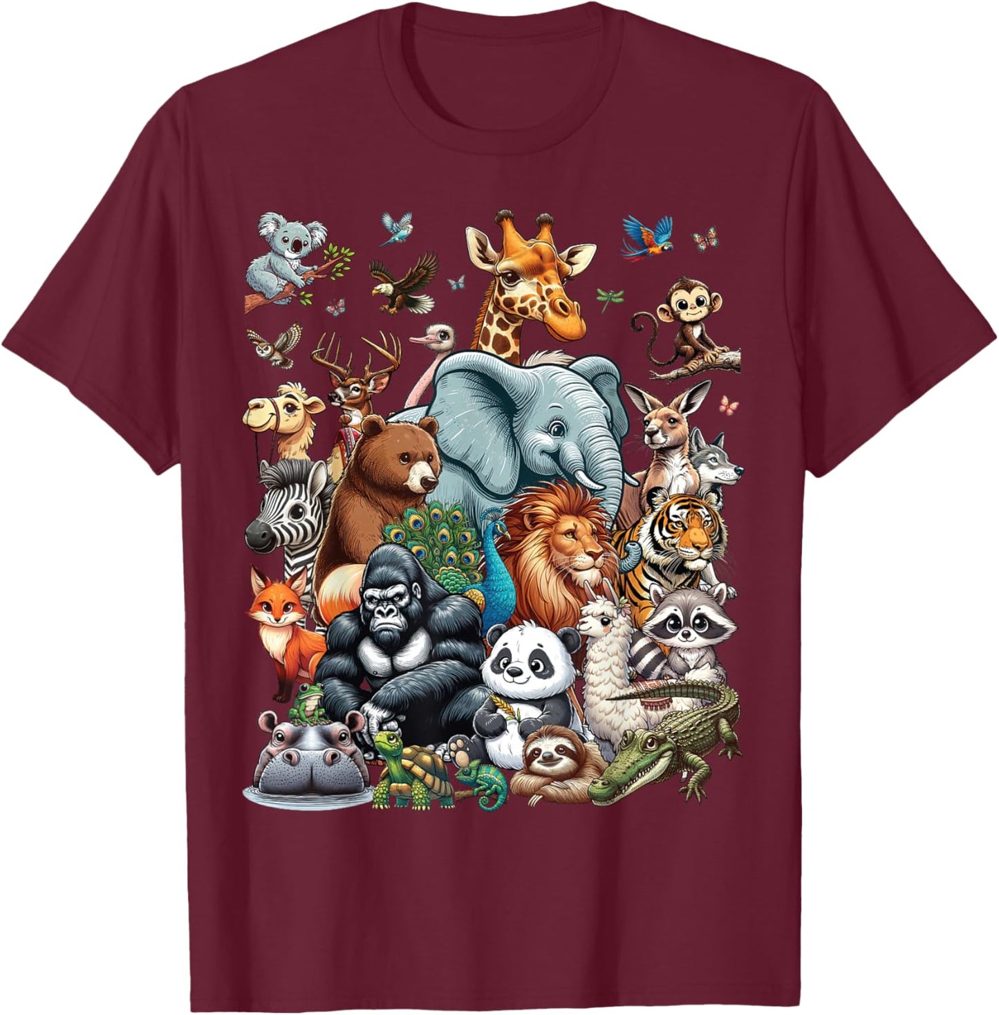 Zoo Animals Wildlife Safari Jungle Zoo Birthday Party T-Shirt - T-Shirt | Maroon