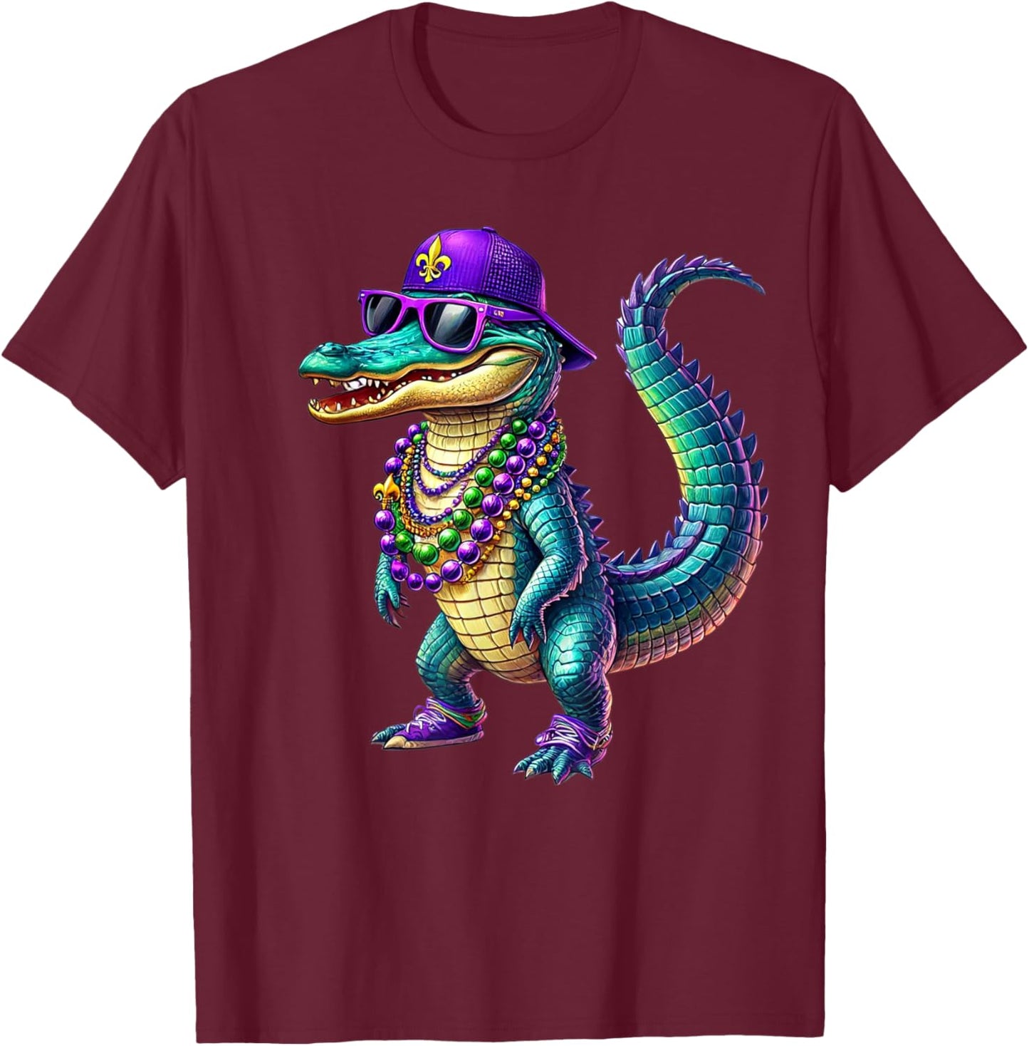 Mardigator Mardi Gras Alligator Men Women Mardi Gras Men T-Shirt - T-Shirt | Maroon