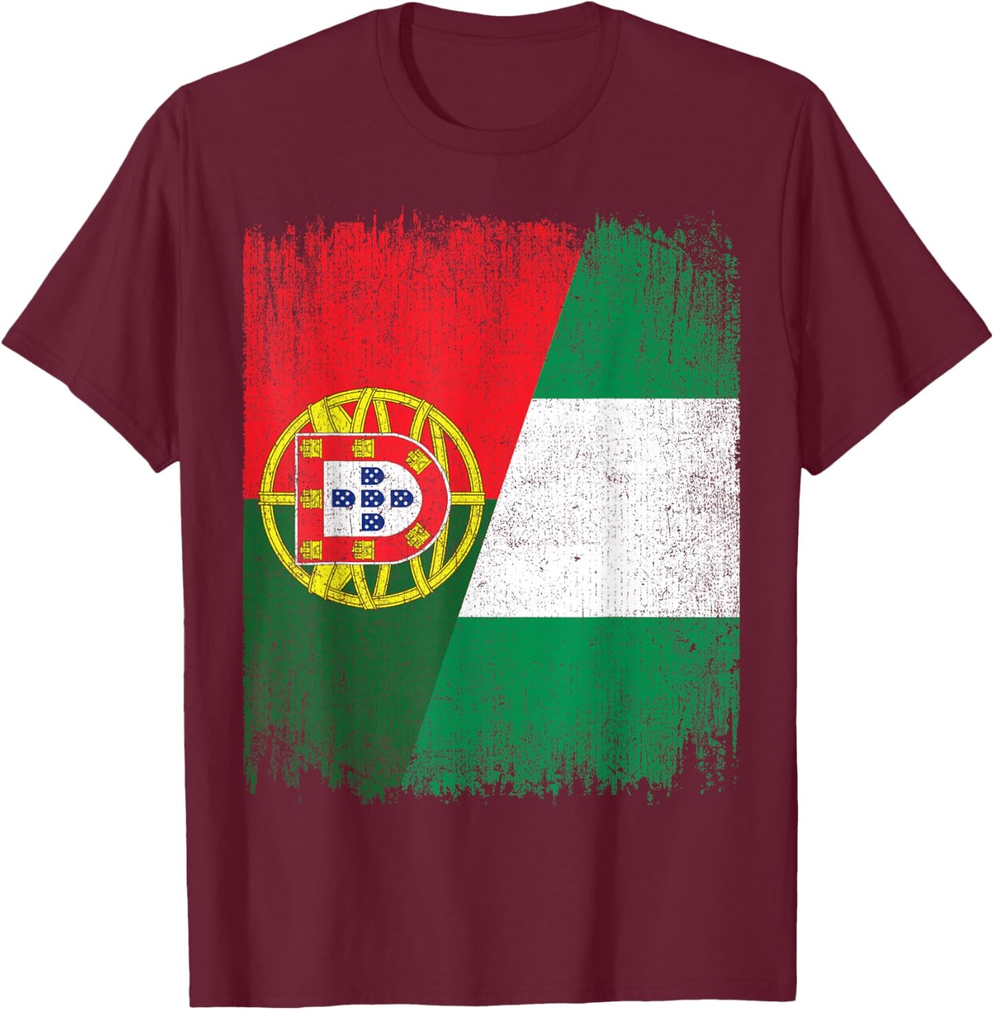 Half Portugal Nigeria Split Flag Portuguese Pride Roots T-Shirt - T-Shirt | Maroon