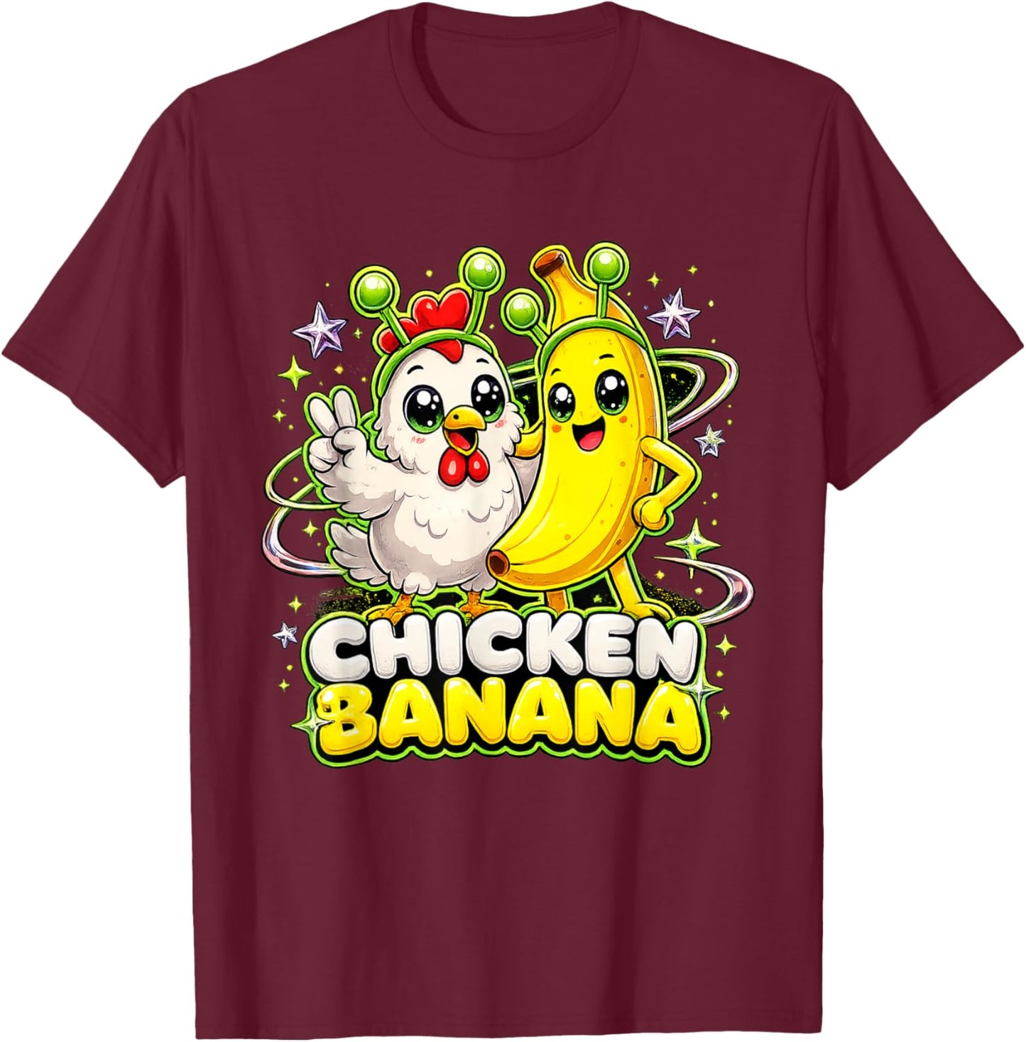 Chicken Banana Y2K Alien T-Shirt - T-Shirt | Maroon