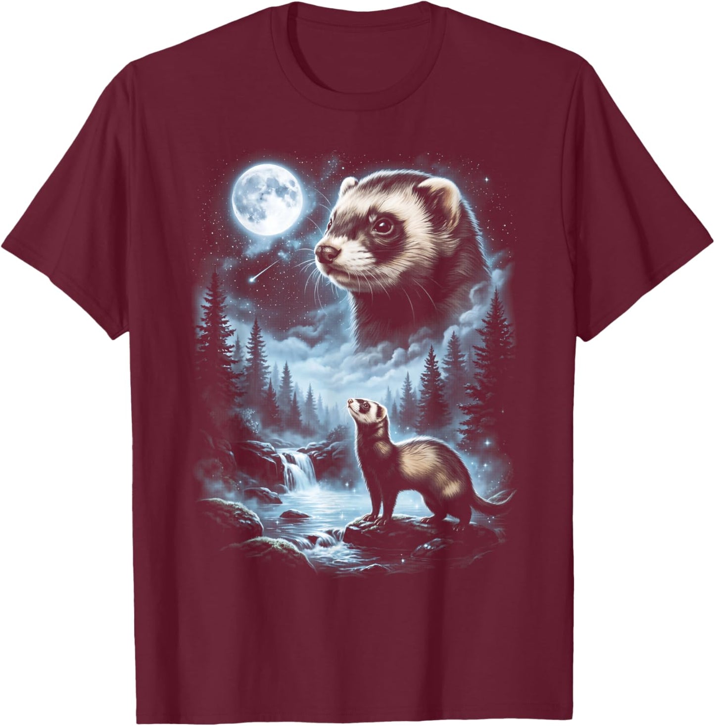 Ferret Howling at Moon 90's Retro T-Shirt - T-Shirt | Maroon