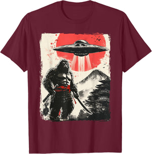 Bigfoot Samurai UFO Japan T-Shirt - T-Shirt | Maroon
