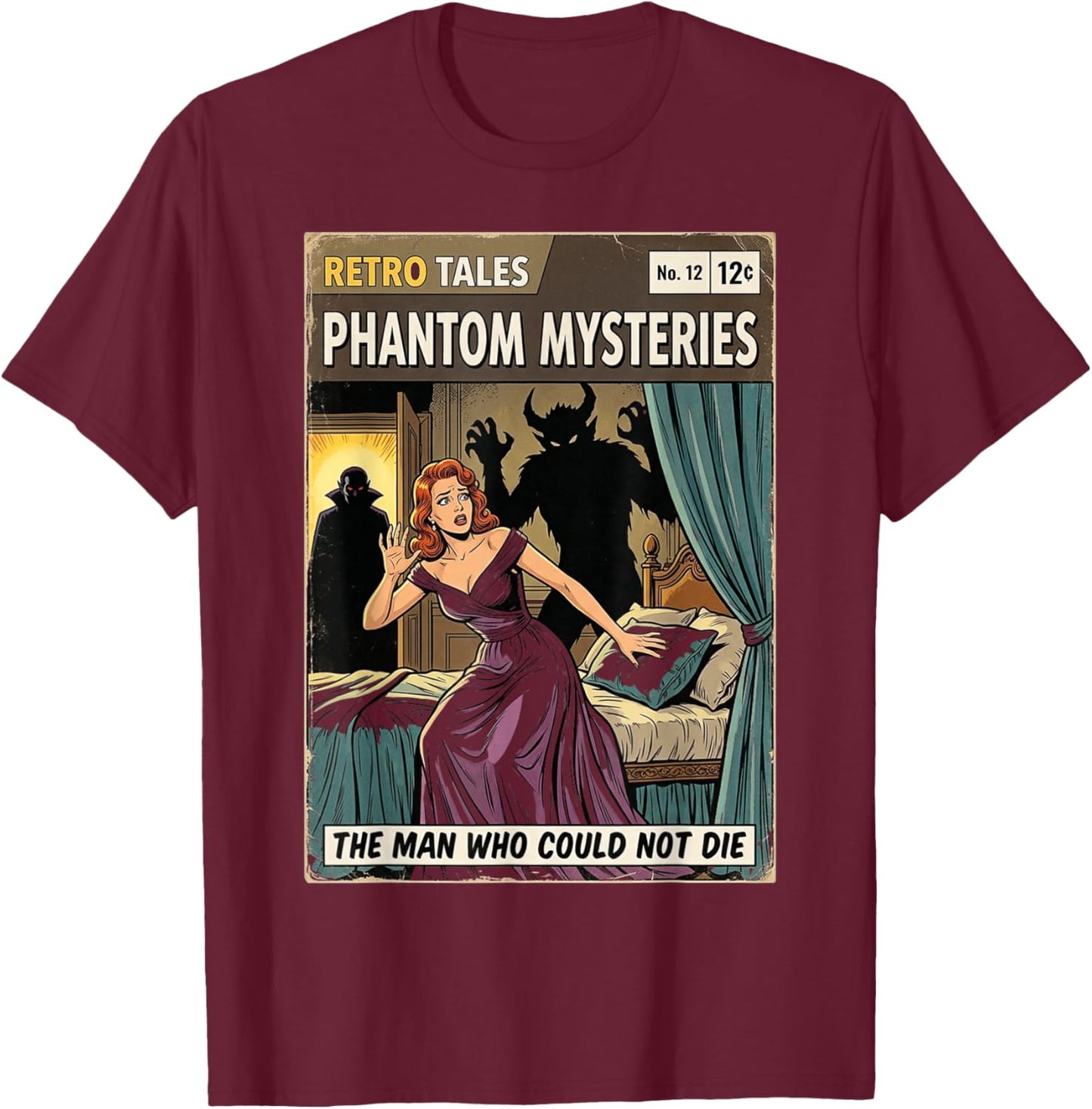 Phantom Mysteries Vintage Horror Comic Book Cover T-Shirt - T-Shirt | Maroon