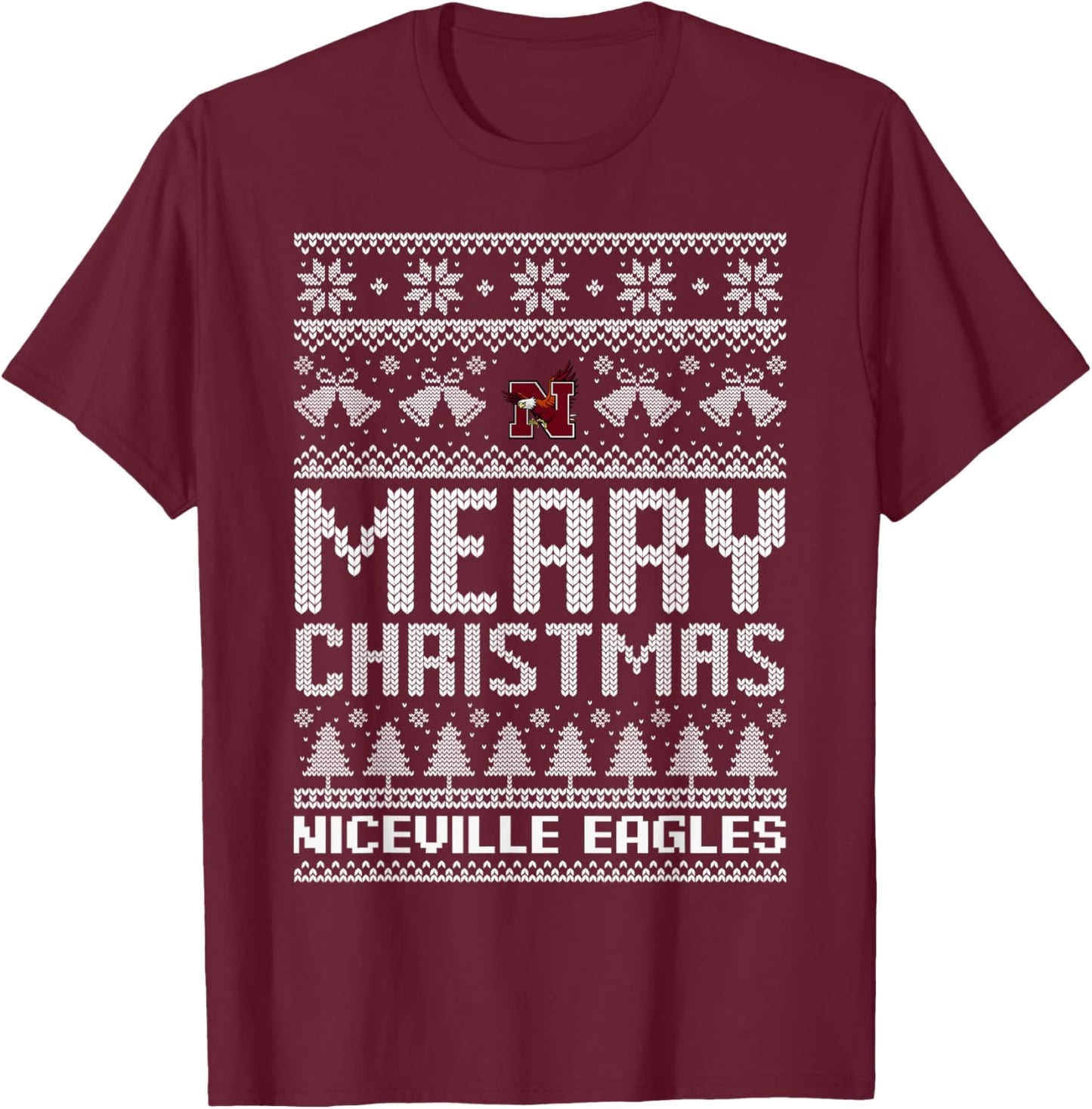 Niceville Eagles Logo Merry Christmas Ugly Sweater HS T-Shirt - T-Shirt | Maroon