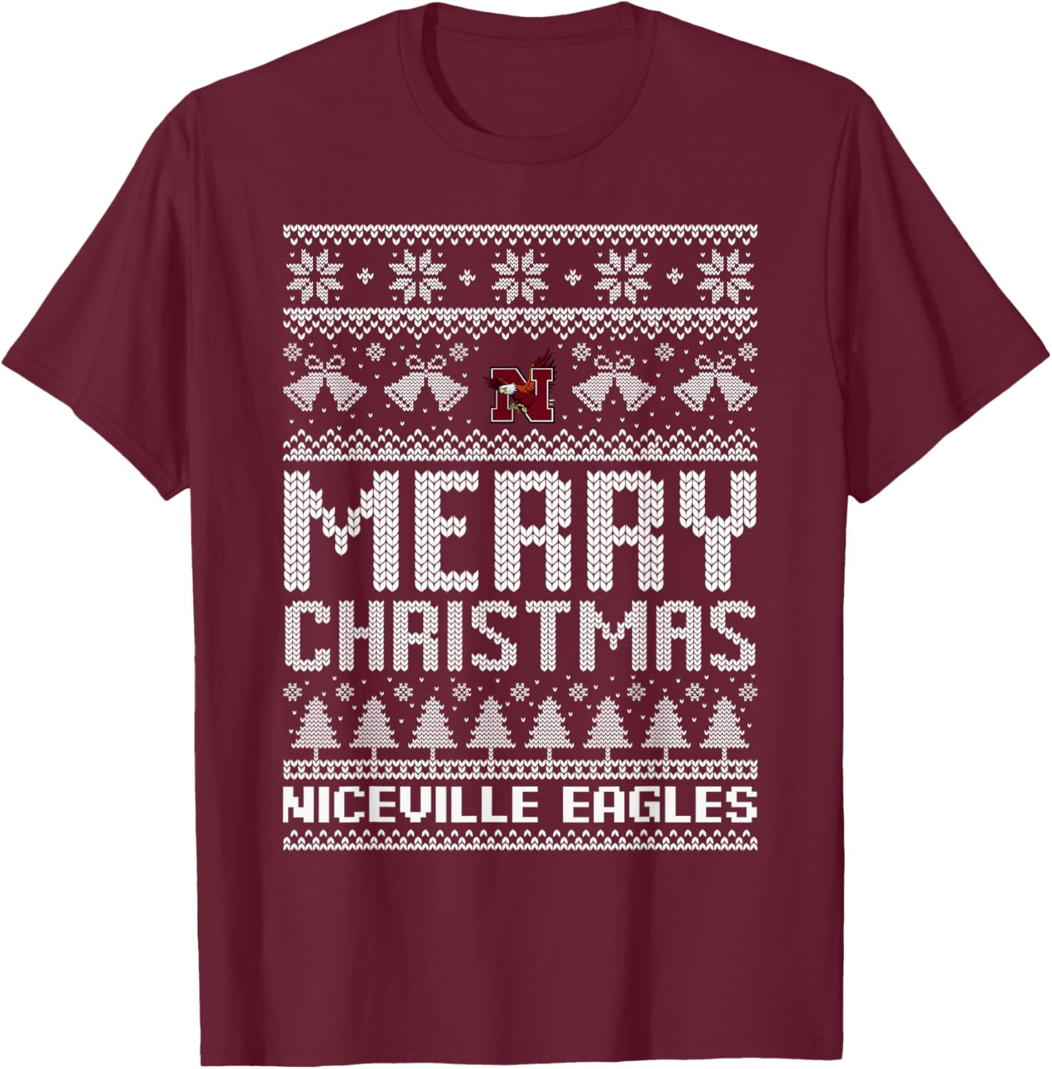 Niceville Eagles Logo Merry Christmas Ugly Sweater HS T-Shirt - T-Shirt | Maroon
