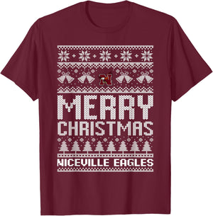 Niceville Eagles Logo Merry Christmas Ugly Sweater HS T-Shirt - T-Shirt | Maroon