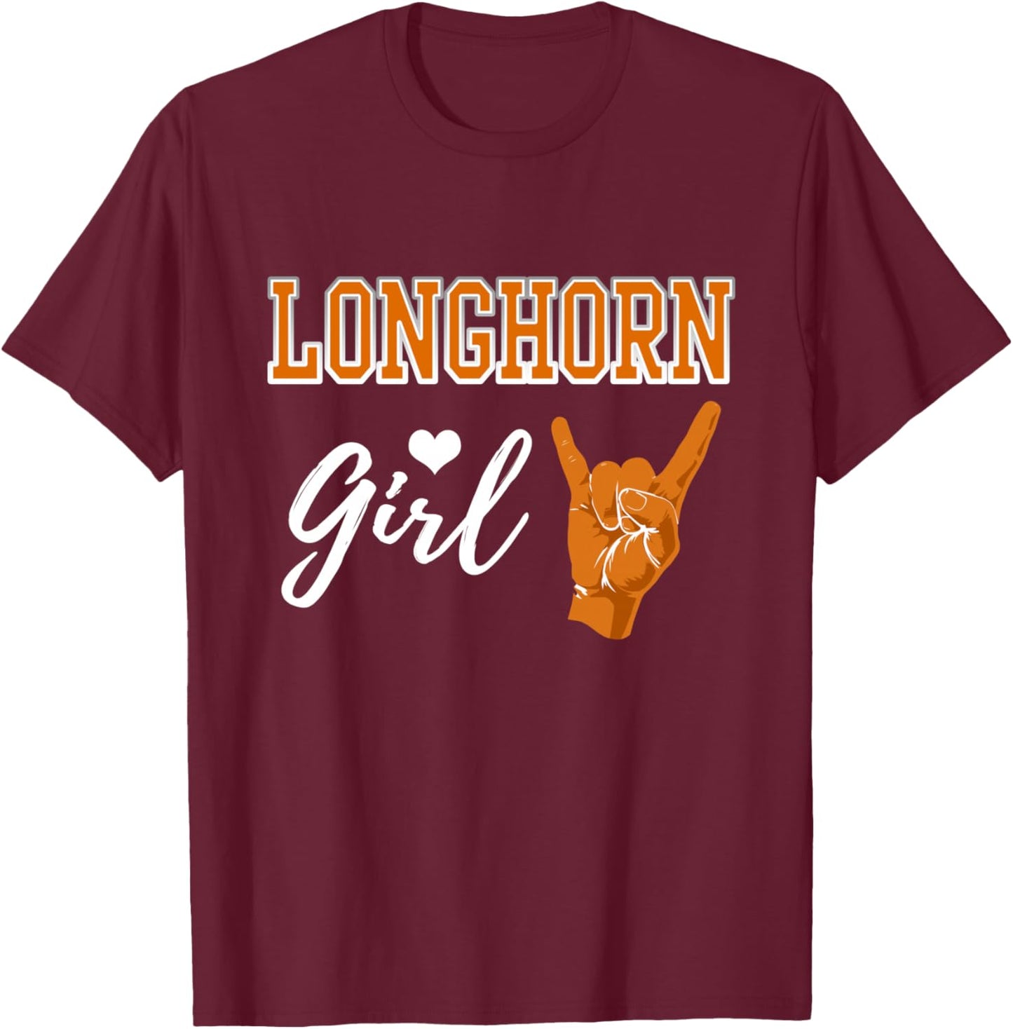 Longhorn Girl Heart Souvenir Gift T-Shirt - T-Shirt | Maroon