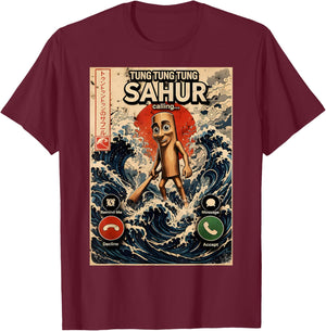 Tung Tung Tung Sahur Calling Brainrot Gifts for Boys Kids T-Shirt - T-Shirt | Maroon