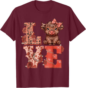 Love Highland Cow Cute T-Shirt - T-Shirt | Maroon