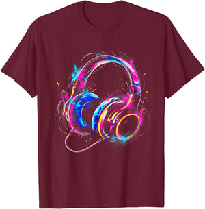 Headphones Music DJ House Dance Club Music Headphones Splash T-Shirt - T-Shirt | Maroon