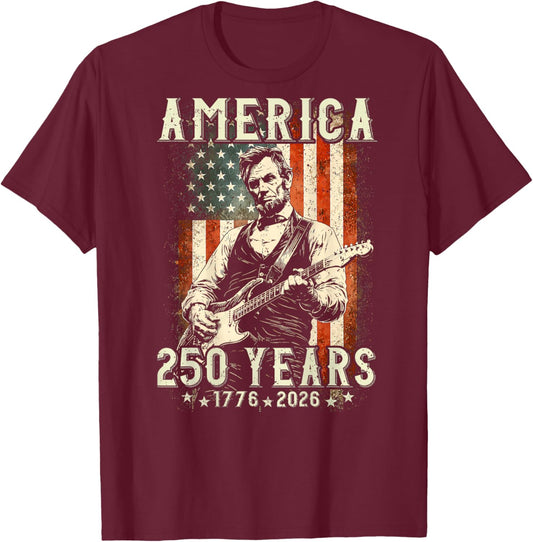 Vintage Abraham Lincoln Abe Lincoln Playing Guitar 250 Years T-Shirt - T-Shirt | Maroon