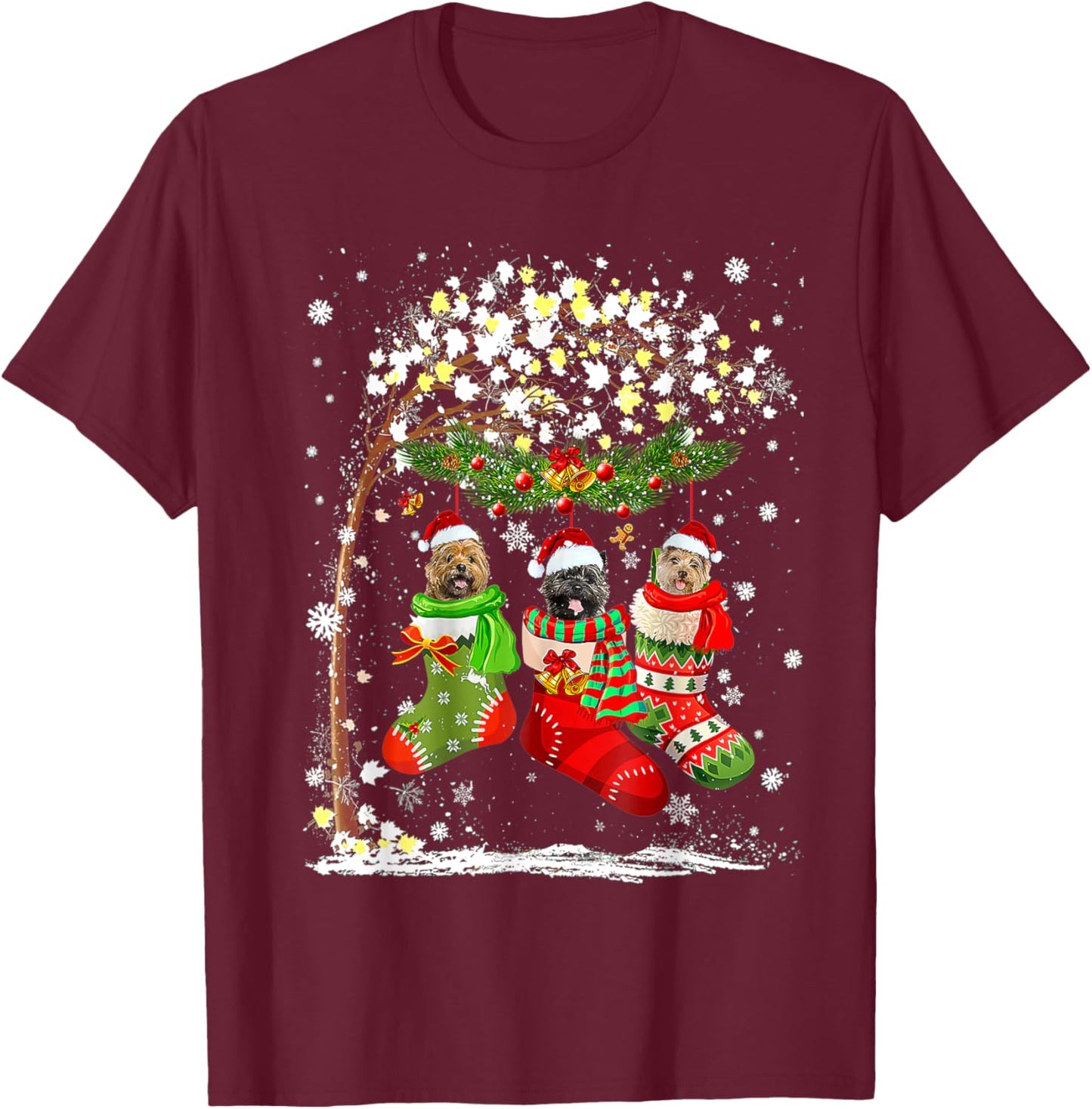 Funny Cairn Terrier Dog Tree Christmas Lights Xmas Pajama T-Shirt - T-Shirt | Maroon