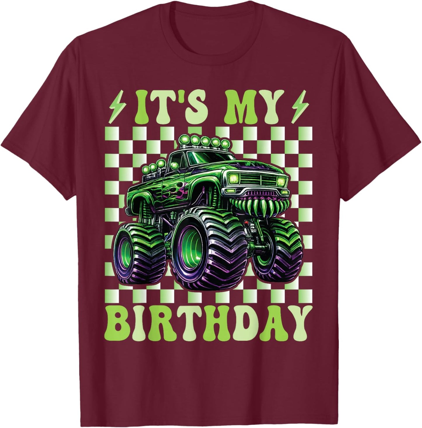 It's My Birthday Boys Monster Truck Bday Party Kids Boy T-Shirt - T-Shirt | Maroon