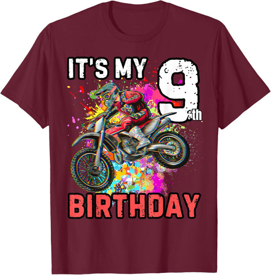 It's my 9th Boy Birthday Dirt Bike MX Motocross Birthday T-Shirt - T-Shirt | Maroon