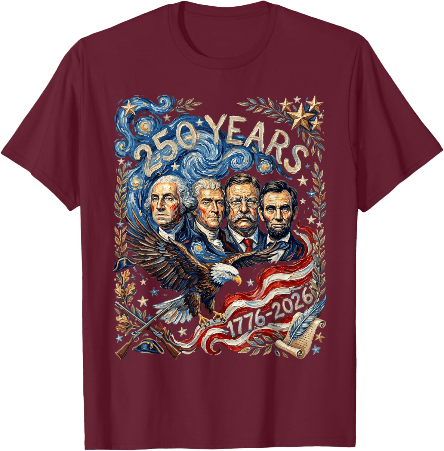 250th Anniversary USA Presidents Mount Rushmore 250 Years T-Shirt - T-Shirt | Maroon
