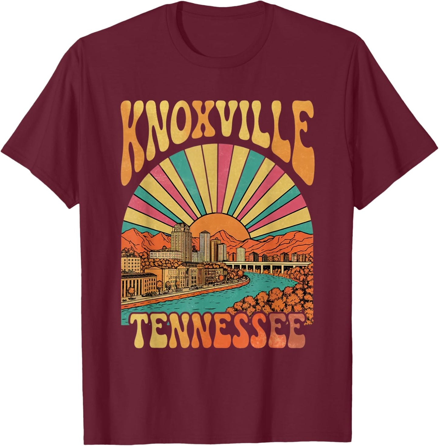Vintage Knoxville Tennessee Sunset Skyline Cityscape Retro T-Shirt - T-Shirt | Maroon