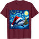 Christmas Shark Santa Hat Van Gogh Starry Night Holiday T-Shirt - T-Shirt | Maroon