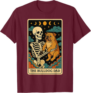 The Bulldog Dad Dog Dad Skeleton Tarot Card for Father's Day T-Shirt - T-Shirt | Maroon