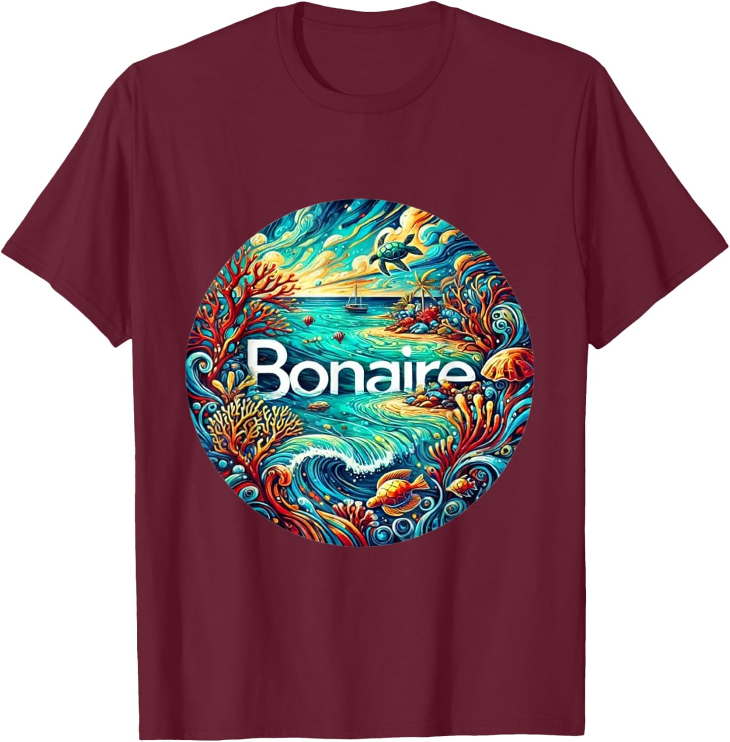 Bonaire ABC Dutch Islands artistic T-Shirt - T-Shirt | Maroon