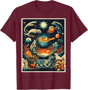 Whimsical Fantasy Nature Scene Art T-Shirt - T-Shirt | Maroon