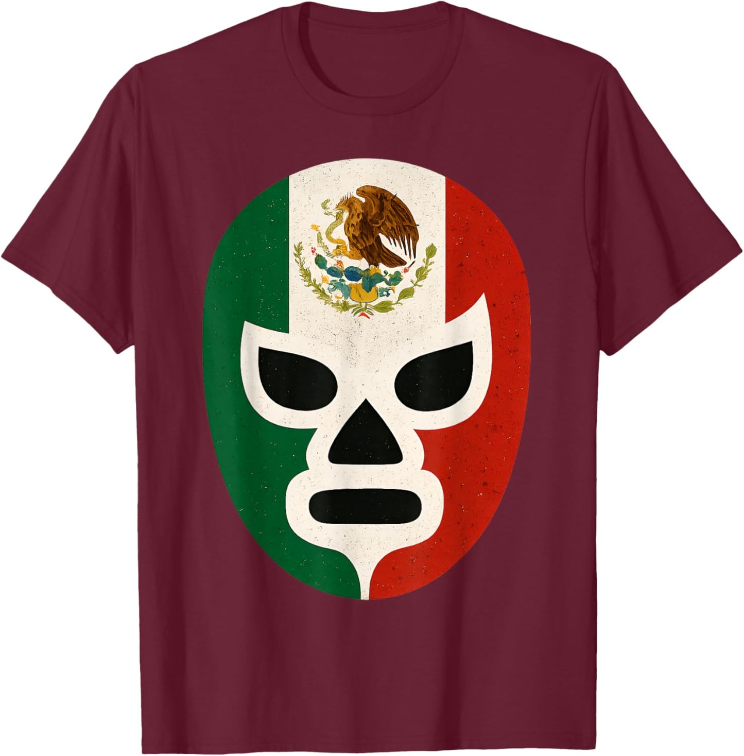 Mexican Wrestling Mask Lucha Libre Flag Aztec T-Shirt - T-Shirt | Maroon