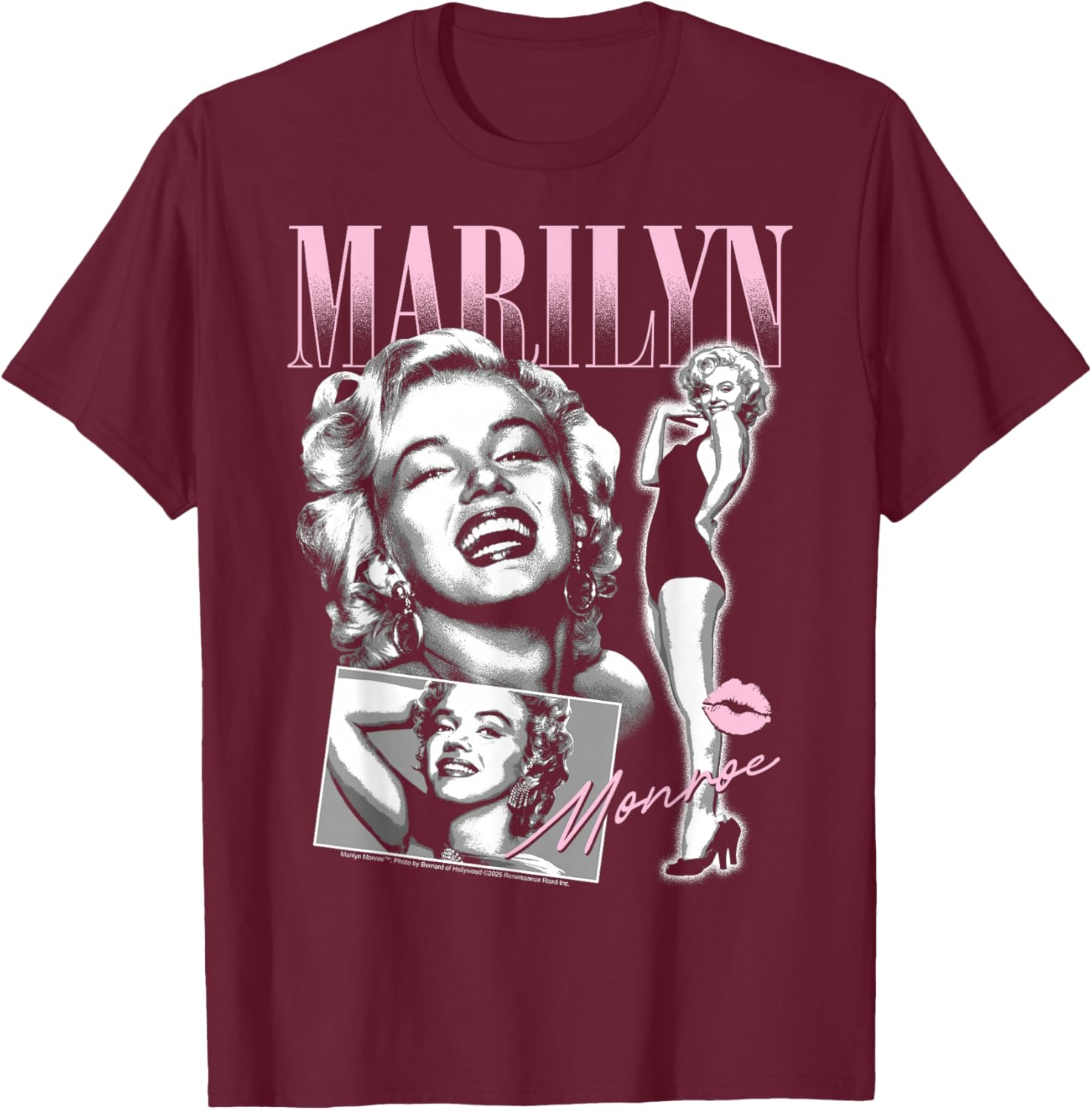 Marilyn Monroe - Retro Portrait Collage Design T-Shirt - T-Shirt | Maroon