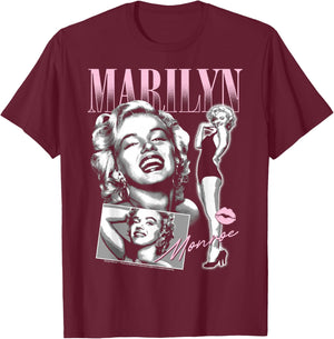 Marilyn Monroe - Retro Portrait Collage Design T-Shirt - T-Shirt | Maroon