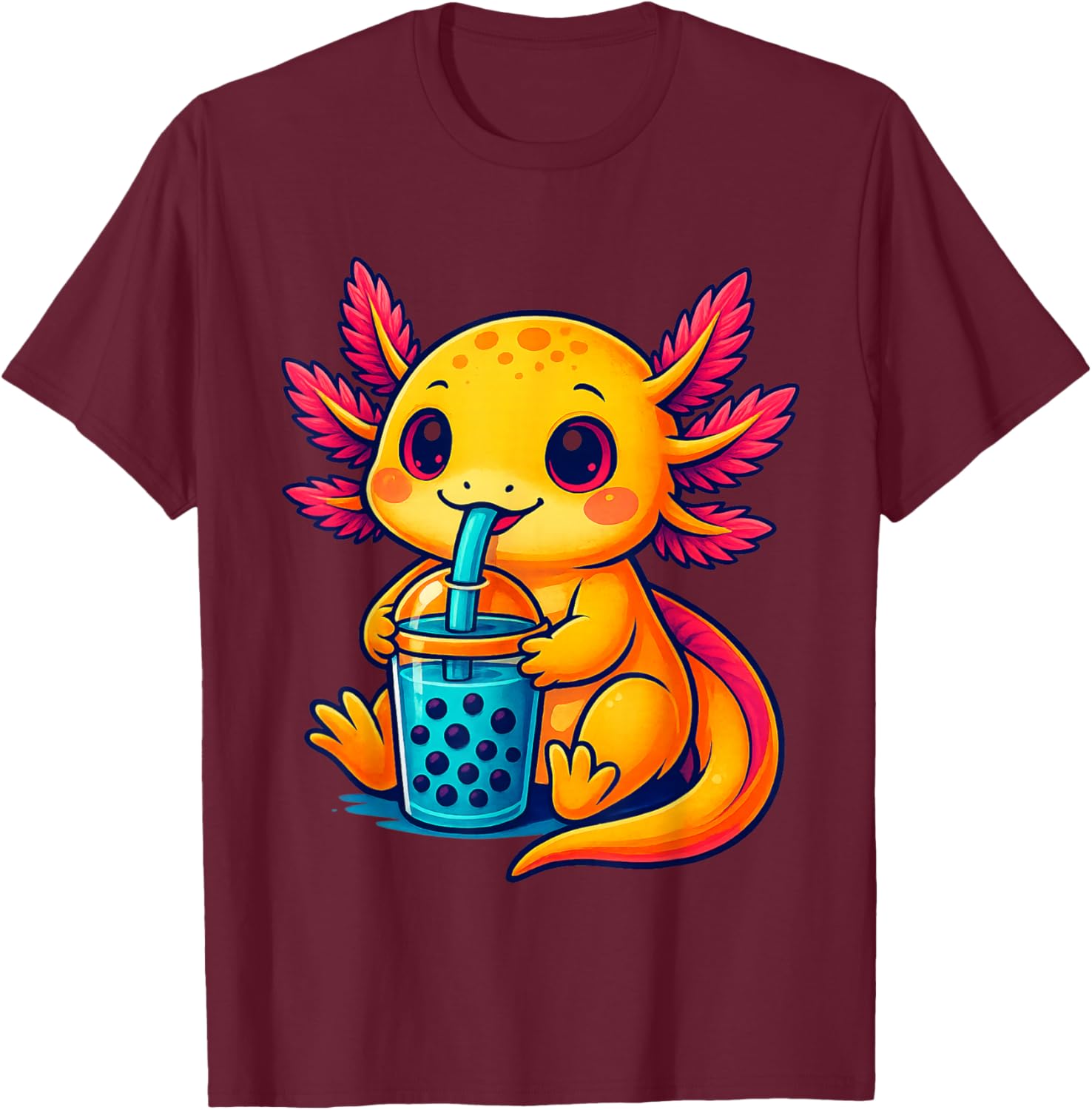 Axolotl Boba Tea Bubble Tea Anime Cute Kawaii Axolotl T-Shirt - T-Shirt | Maroon