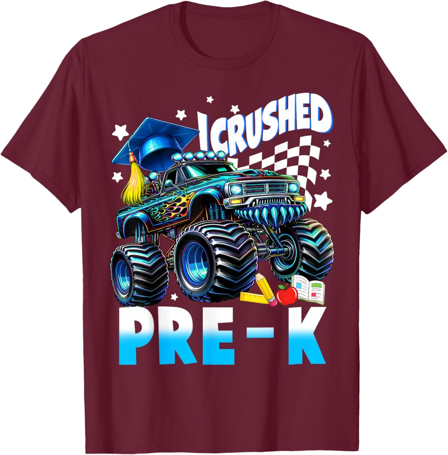 I Crushed Pre-K Monster Truck Graduation Boys Kids Prek T-Shirt - T-Shirt | Maroon