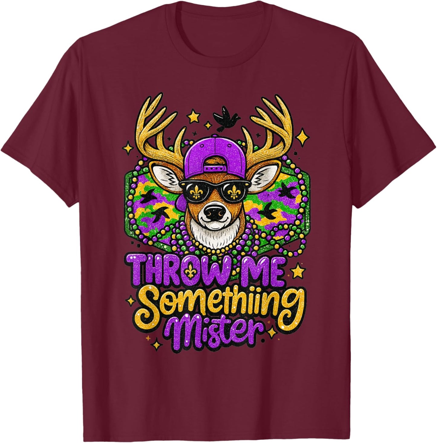 Throw Me Something Mister Buck Deer Mardi Gras Hunting Boys T-Shirt - T-Shirt | Maroon