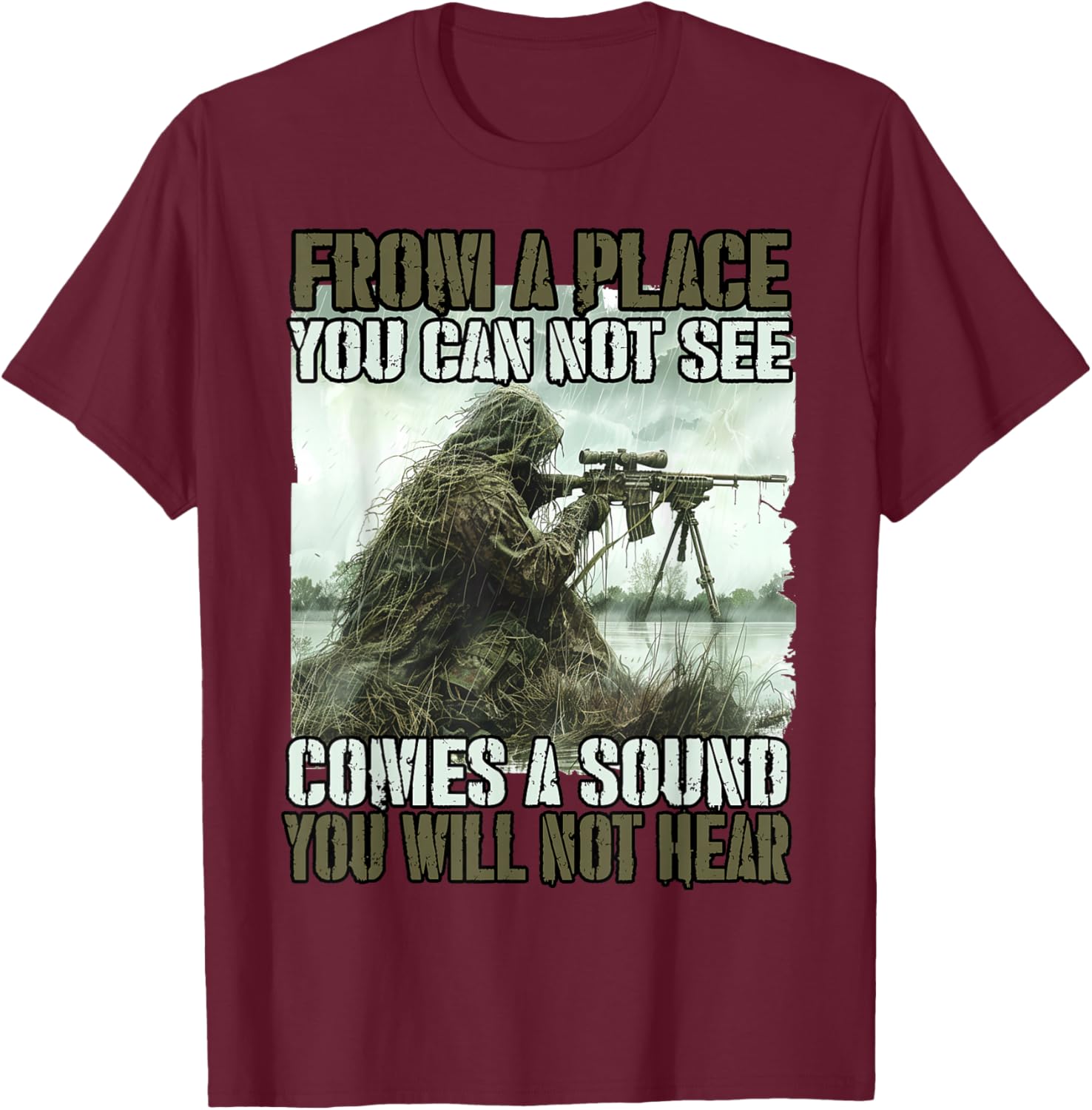 Bundeswehr sniper T ghillie camouflage suit KSK soldiers T-Shirt - T-Shirt | Maroon