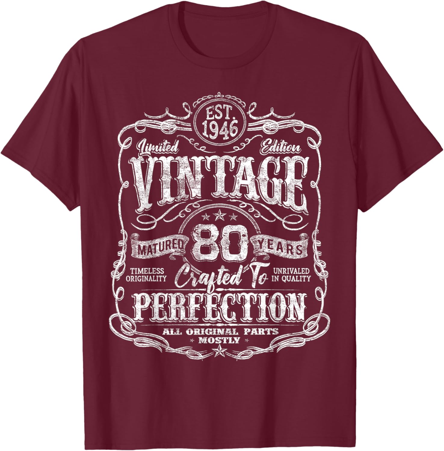 Vintage 1946 Limited Edition Shirt 80 Year Old 80th Birthday T-Shirt - T-Shirt | Maroon