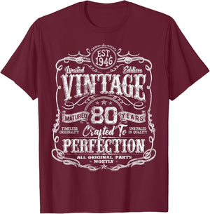 Vintage 1946 Limited Edition Shirt 80 Year Old 80th Birthday T-Shirt - T-Shirt | Maroon